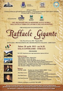 CONVEGNO DI STUDISU RAFFAELE GIGANTE - Sabato 20 aprile 2013, Ore 16:30 - Sala Consiliare, Itri (LT)